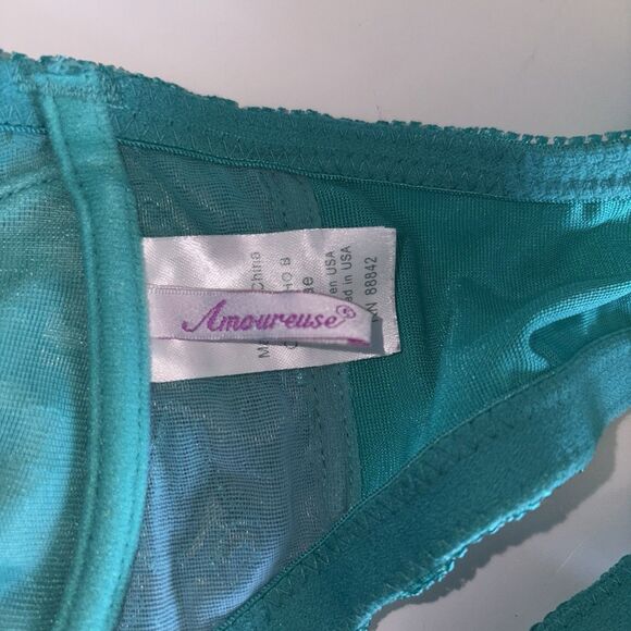 Amoureuse Green Lace Embroidered Underwire Bra Front Close Size 40C Unlined - Picture 7 of 8